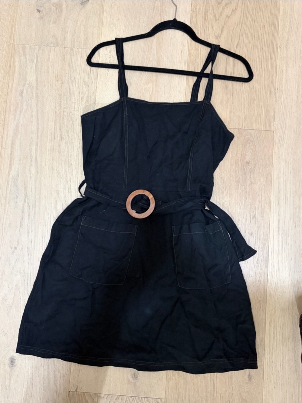 ASOS Black Linen Blend Belted Mini Dress Size 8